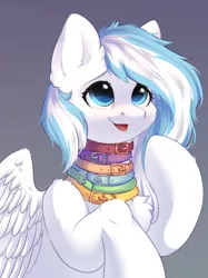 Size: 1535x2048 | Tagged: safe, artist:alphadesu, derpibooru import, oc, oc:contrail skies, unofficial characters only, pegasus, pony, chest fluff, collar, female, mare, multiple collars