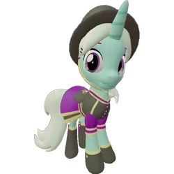 Size: 722x720 | Tagged: safe, artist:topsangtheman, derpibooru import, cornetta, pony, unicorn, 3d, aside glance, clothes, hat, looking at you, sideways glance, simple background, solo, source filmmaker, transparent background, uniform