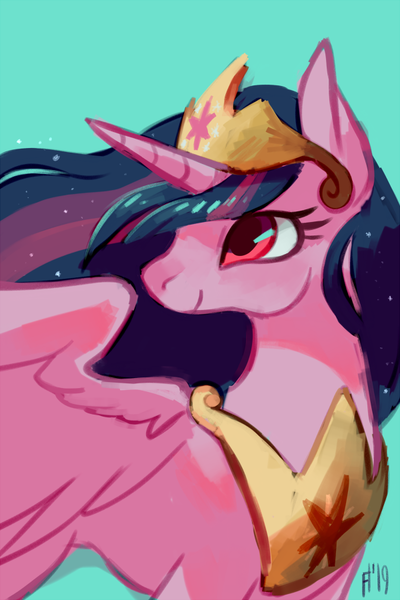 Size: 600x900 | Tagged: alicorn, artist:rendoas, blue background, crown, derpibooru import, jewelry, peytral, princess twilight 2.0, profile, regalia, safe, simple background, solo, the last problem, twilight sparkle, twilight sparkle (alicorn)