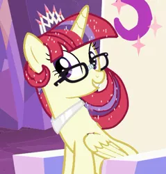 Size: 482x505 | Tagged: safe, artist:cloudyfashions, derpibooru import, edit, edited screencap, screencap, moondancer, alicorn, pony, alicornified, alternate universe, crown, female, jewelry, mare, moondancercorn, race swap, regalia