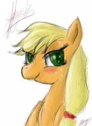 Size: 1146x1558 | Tagged: safe, artist:peperoger, derpibooru import, applejack, earth pony, pony, bust, female, mare, portrait, simple background, solo, white background