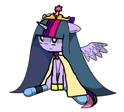 Size: 1000x900 | Tagged: alicorn, anarchy stocking, big crown thingy, bow, clothes, crown, derpibooru import, dress, element of magic, floppy ears, glass slipper (footwear), gown, hair bow, jewelry, looking at you, necklace, panty and stocking with garterbelt, regalia, safe, shoes, socks, twilight sparkle, twilight sparkle (alicorn)