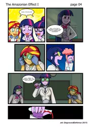 Size: 1000x1396 | Tagged: safe, artist:advanceddefense, artist:bluecarnationstudios, derpibooru import, sci-twi, sunset shimmer, twilight sparkle, mouse, comic:the amazonian effect, equestria girls, comic, goggles, science, test tube, this will end in science, twolight