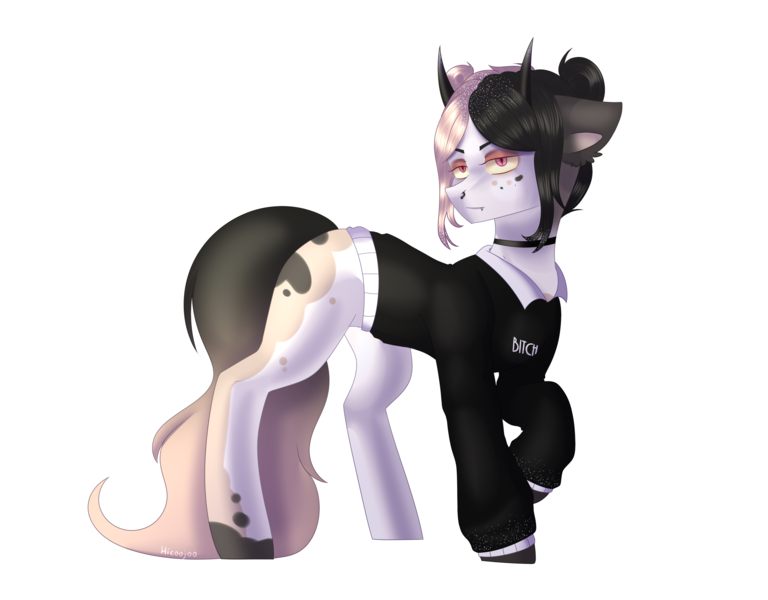 Size: 2560x2000 | Tagged: safe, artist:hicoojoo, derpibooru import, oc, earth pony, pony, clothes, female, horns, mare, shirt, simple background, solo, transparent background