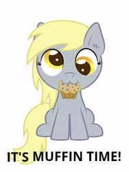 Size: 413x550 | Tagged: safe, artist:silverrainclouds, derpibooru import, edit, derpy hooves, pegasus, pony, asdfmovie, asdfmovie reference in the description, cute, derpabetes, female, filly, filly derpy, food, mouth hold, muffin, solo, text, younger