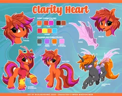 Size: 4000x3153 | Tagged: safe, artist:ask-colorsound, derpibooru import, oc, oc:clarity heart, blaziken, changeling, earth pony, clothes, disguise, disguised changeling, hoodie, pokémon, purple changeling, reference sheet, unshorn fetlocks, wings