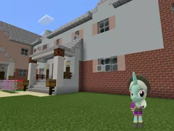 Size: 2048x1536 | Tagged: safe, artist:topsangtheman, derpibooru import, cornetta, pony, unicorn, 3d, clothes, hat, house, looking at you, minecraft, photoshopped into minecraft, solo, source filmmaker, uniform