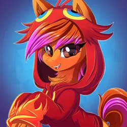 Size: 3000x3000 | Tagged: safe, artist:ask-colorsound, derpibooru import, oc, oc:clarity heart, blaziken, earth pony, clothes, disguise, disguised changeling, fluffy, hoodie, icon, multicolored mane, pokémon