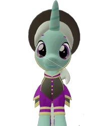 Size: 642x720 | Tagged: safe, artist:topsangtheman, derpibooru import, cornetta, pony, unicorn, 3d, clothes, hat, looking at you, simple background, solo, source filmmaker, transparent background, uniform