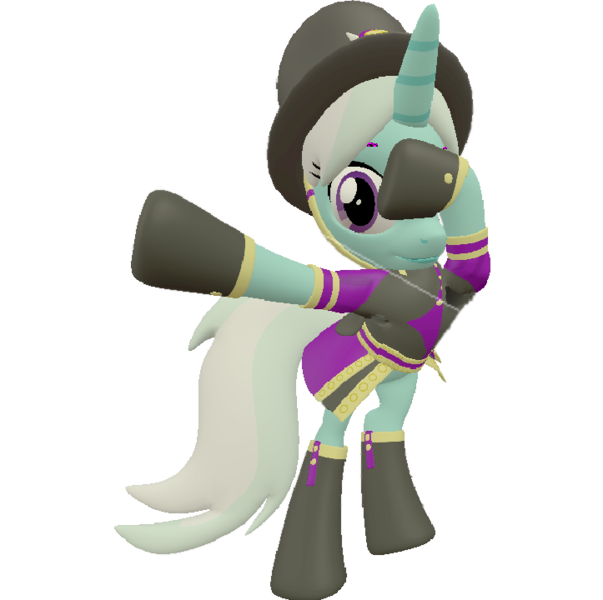 Size: 723x720 | Tagged: safe, artist:topsangtheman, derpibooru import, cornetta, pony, unicorn, 3d, clothes, dab, hat, looking at you, simple background, solo, source filmmaker, transparent background, uniform