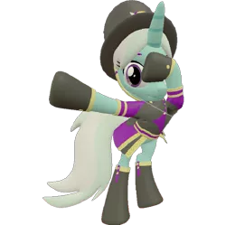 Size: 723x720 | Tagged: safe, artist:topsangtheman, derpibooru import, cornetta, pony, unicorn, 3d, clothes, dab, hat, looking at you, simple background, solo, source filmmaker, transparent background, uniform