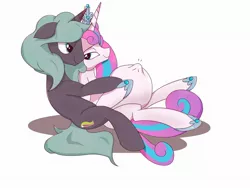 Size: 2160x1620 | Tagged: safe, artist:rafhedecat, derpibooru import, princess flurry heart, oc, oc:shimmering glow, adult, adult flurry heart, canon x oc, couple, duo, female, husband and wife, kicking, male, married couple, offspring, offspring shipping, older, older flurry heart, parent:king sombra, parent:radiant hope, parents:hopebra, pregnant, shipping, straight