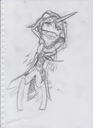 Size: 2550x3510 | Tagged: safe, derpibooru import, raven, ponified, pony, guilty gear, guilty gear xrd, pencil drawing, pleasure, tail wrap, traditional art