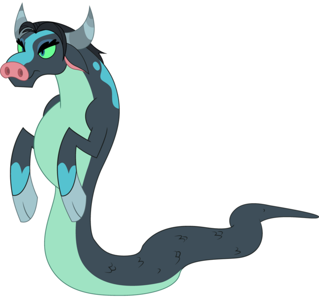 Size: 1024x978 | Tagged: artist:koolfrood, cloven hooves, derpibooru import, disguise, disguised changeling, frenemies (episode), green sclera, ophiotaurus, queen chrysalis, safe, simple background, solo, transparent background, vector