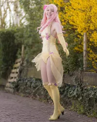 Size: 1000x1250 | Tagged: armpits, artist:raspbearyart, artist:sweetmaracosplay, clothes, cosplay, costume, derpibooru import, evening gloves, fluttershy, gloves, human, irl, irl human, leotard, long gloves, photo, safe