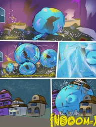 Size: 972x1280 | Tagged: anthro, artist:thebigbadwolf01, bakery, belly, belly button, belly expansion, big belly, blue changeling, broken glass, building, changeling, changeling oc, changeling overfeeding, chubby, chunkling, comic, comic:break'n bakery, commission, derpibooru import, destruction, digital art, eating, fat, fattening, female, growth, huge belly, impossibly large belly, katamari damacy, macro, messy, messy eating, night, oc, oc:sektiss, onomatopoeia, rolling, rolling around, solo, solo female, sound effects, stars, suggestive, this will end in death, this will end in diabetes, this will end in explosions, unofficial characters only, window