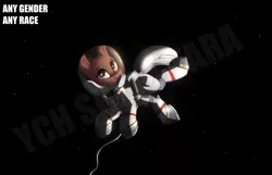 Size: 2800x1800 | Tagged: artist:shido-tara, astronaut, commission, dark background, derpibooru import, flying, helmet, safe, smiling, space, spacesuit, ych example, your character here