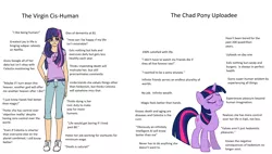 Size: 4008x2276 | Tagged: safe, artist:silverstorm, derpibooru import, twilight sparkle, human, pony, unicorn, fanfic:friendship is optimal, /mlp/, 4chan, chad, duality, female, human ponidox, human to pony, humanized, image, mare, meme, png, propaganda poster, self ponidox, text, transhumanism, unicorn twilight, virgin, virgin walk