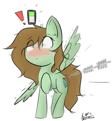 Size: 2300x2484 | Tagged: suggestive, artist:lofis, derpibooru import, oc, oc:mint chocolate, pegasus, pony, blushing, embarrassed, female, implied insertion, implied vibrator, mare, phone, phone call, phone insertion, pomf, shocked, simple background, solo, spread wings, stunned, transparent background, vibrating, wingboner, wings