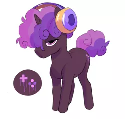 Size: 1280x1216 | Tagged: safe, artist:bokkitoki, derpibooru import, oc, oc:pomegranate darling wine belle, unofficial characters only, pony, unicorn, cutie mark, female, headphones, horn, offspring, parent:button mash, parent:sweetie belle, parents:sweetiemash, simple background, solo, white background