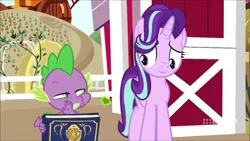 Size: 704x396 | Tagged: safe, artist:titanium-pony, derpibooru import, edit, edited screencap, screencap, spike, starlight glimmer, dragon, pony, unicorn, harvesting memories, spoiler:harvesting memories, bedroom eyes, blowing a kiss, female, fire, fire breath, flirting, heart, lips, male, shipping, shipping fuel, smiling, sparlight, straight