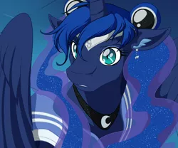 Size: 1200x1000 | Tagged: safe, artist:umbraregis, derpibooru import, princess luna, alicorn, pony, ear fluff, ethereal mane, female, galaxy mane, mare, pigtails, sailor luna, sailor moon, sailor moon redraw meme, serena tsukino, slit eyes, solo, tsukino usagi, twintails