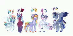 Size: 5081x2512 | Tagged: safe, artist:scarletskitty12, derpibooru import, applejack, fizzlepop berrytwist, flash sentry, fluttershy, princess cadance, rainbow dash, shining armor, tempest shadow, twilight sparkle, oc, oc:comet spark, oc:fletcher, oc:spectrum soar, oc:tranquility, oc:zap apple, alicorn, earth pony, pegasus, pony, unicorn, appledash, bandaid, biting, blank flank, blind eye, bowtie, chest fluff, cloven hooves, colored wings, ear bite, female, flashlight, fluffy, flutterdash, freckles, glasses, hat, horn, lesbian, magical lesbian spawn, male, mare, multicolored wings, offspring, parent:applejack, parent:flash sentry, parent:fluttershy, parent:princess cadance, parent:rainbow dash, parent:shining armor, parent:tempest shadow, parent:twilight sparkle, parents:appledash, parents:flashlight, parents:flutterdash, parents:shiningcadance, parents:tempestlight, pegasus oc, rainbow wings, shiningcadance, shipping, simple background, stallion, star (coat marking), straight, tempestlight, unicorn oc, unshorn fetlocks, watermark, white background, wings