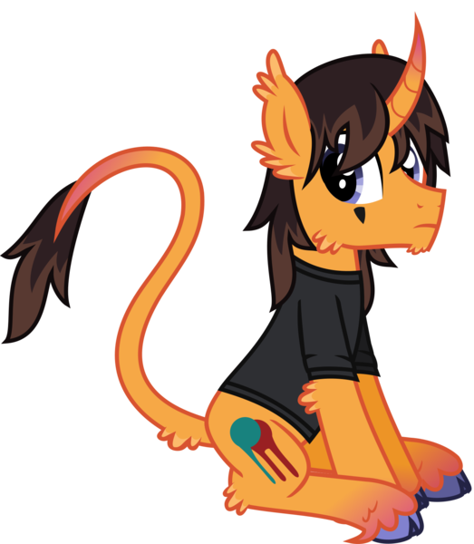 Size: 1489x1710 | Tagged: safe, artist:lightningbolt, derpibooru import, ponified, classical unicorn, pony, unicorn, .svg available, cheek fluff, clothes, cloven hooves, curved horn, dallon weekes, dock fluff, ear fluff, facial markings, frown, gradient hooves, gradient horn, gradient tail, hoof fluff, horn, leg fluff, leonine tail, looking back, male, shirt, simple background, sitting, solo, stallion, svg, t-shirt, transparent background, unshorn fetlocks, vector