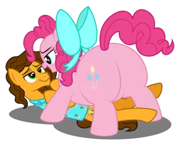 Size: 1280x1063 | Tagged: safe, artist:aleximusprime, derpibooru import, cheese sandwich, pinkie pie, flurry heart's story, balloonbutt, butt, cheesepie, digital art, fat, female, male, pudgy pie, shipping, simple background, straight, transparent background