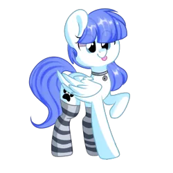 Size: 1200x1200 | Tagged: safe, artist:thieftea, derpibooru import, oc, oc:snow pup, unofficial characters only, pegasus, pony, clothes, collar, female, image, lifted leg, mare, png, simple background, socks, solo, standing, striped socks, tongue out, transparent background