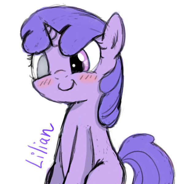 Size: 1200x1200 | Tagged: safe, artist:mamatwilightsparkle, derpibooru import, oc, oc:lilian, unofficial characters only, pony, unicorn, blind in one eye, blushing, tumblr