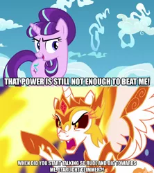 Size: 1280x1440 | Tagged: safe, derpibooru import, edit, edited screencap, editor:jaredking203, screencap, daybreaker, starlight glimmer, alicorn, pony, unicorn, a royal problem, the cutie re-mark, caption, female, image macro, mare, meme, s5 starlight, text