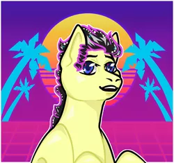 Size: 1700x1600 | Tagged: safe, artist:pessa, derpibooru import, oc, oc:sunnie bun, unofficial characters only, earth pony, pony, bust, female, mare, portrait, smiling, solo, vaporwave