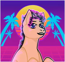 Size: 1700x1600 | Tagged: safe, alternate version, artist:pessa, derpibooru import, oc, oc:sunnie bun, unofficial characters only, earth pony, pony, bust, female, mare, portrait, smiling, solo, vaporwave