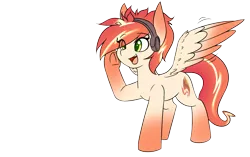 Size: 2031x1276 | Tagged: safe, artist:rice, derpibooru import, oc, oc:tomyum, unofficial characters only, pegasus, pony, cute, female, headphone, mare, simple background, solo, thailand, transparent background