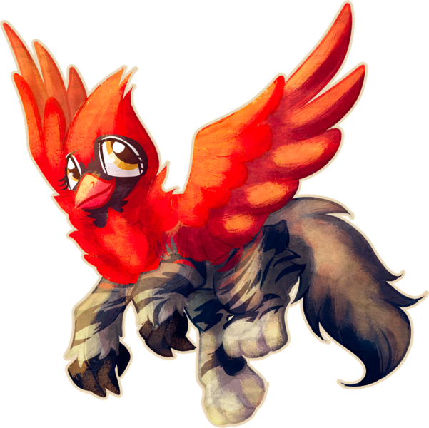 Size: 1024x1023 | Tagged: safe, artist:amura-of-jupiter, derpibooru import, oc, unofficial characters only, bird, cardinal, cat, gryphon, maine coon, beak, claws, commission, eyelashes, feather, female, female oc, flying, fur, golden eyes, griffon oc, looking up, raised leg, red fur, red wings, simple background, solo, spread wings, tail, transparent background, wings