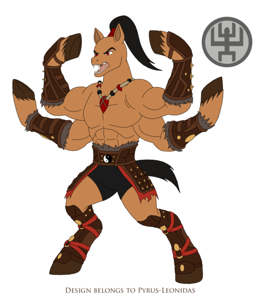 Size: 1920x2139 | Tagged: safe, artist:pyrus-leonidas, derpibooru import, ponified, earth pony, pony, series:mortal kombat:defenders of equestria, goro, mortal kombat, mortal kombat x, multiple limbs, ponytail, shokan, simple background, solo, transparent background