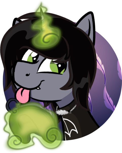 Size: 1817x2268 | Tagged: safe, artist:binkyt11, derpibooru import, part of a set, ponified, ponified:kellin quinn, pony, unicorn, bust, commission, controller, disguise, disguised siren, fangs, feather, glowing horn, happy, horn, jewelry, levitation, looking at you, magic, male, necklace, sega genesis, sega mega drive, simple background, sleeping with sirens, slit eyes, solo, stallion, telekinesis, tongue out, transparent background