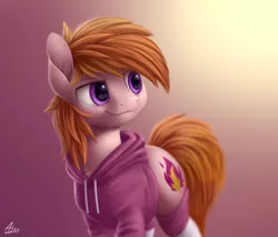 Size: 1200x1024 | Tagged: safe, artist:luminousdazzle, derpibooru import, oc, oc:stuben, unofficial characters only, earth pony, chest fluff, clothes, ear fluff, hoodie, leg warmers, male, simple background, solo, striped leg warmers