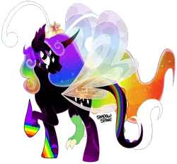Size: 3858x3558 | Tagged: safe, artist:theshadowstone, derpibooru import, oc, oc:princess changeling rainbow magic pants, unofficial characters only, alicorn, bat pony, breezie, draconequus, donut steel, female, intentionally bad, multicolored hair, rainbow hair, simple background, solo, transparent background