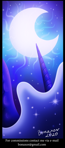 Size: 1175x2660 | Tagged: safe, artist:bonaxor, derpibooru import, princess luna, alicorn, pony, bookmark, crescent moon, face not visible, moon, night, sky, solo, stars