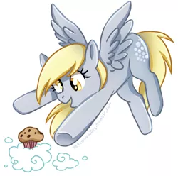 Size: 691x685 | Tagged: safe, artist:tsurime, derpibooru import, derpy hooves, pegasus, pony, cloud, cute, derpabetes, female, food, mare, muffin, open mouth, simple background, solo, that pony sure does love muffins, white background