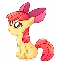 Size: 647x697 | Tagged: safe, artist:tsurime, derpibooru import, apple bloom, earth pony, pony, adorabloom, blank flank, cute, female, filly, sad, sadorable, simple background, sitting, solo, white background