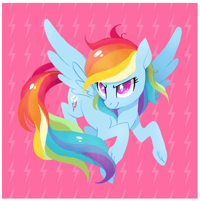 Size: 409x411 | Tagged: safe, artist:tsurime, derpibooru import, rainbow dash, pegasus, pony, cutie mark eyes, female, flying, mare, pink background, simple background, smiling, solo, spread wings, unshorn fetlocks, wingding eyes, wings