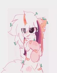 Size: 804x1032 | Tagged: safe, artist:little-sketches, derpibooru import, oc, oc:ayaka, pony, unicorn, bandaid, ear fluff, eye clipping through hair, female, plant, scar, simple background