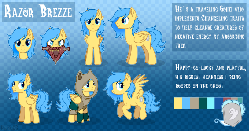 Size: 4100x2160 | Tagged: safe, artist:keyrijgg, derpibooru import, oc, oc:razor breeze, pegasus, pony, art, auction, blue background, character, commission, many many pony, meme, reference, simple background