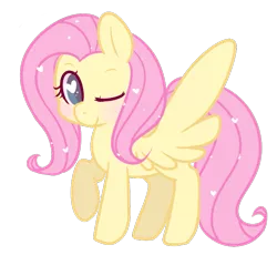 Size: 673x619 | Tagged: safe, artist:pegacornss, derpibooru import, fluttershy, pegasus, pony, cute, female, heart, heart eyes, mare, one eye closed, raised hoof, shyabetes, simple background, smiling, solo, spread wings, standing, transparent background, wingding eyes, wings, wink