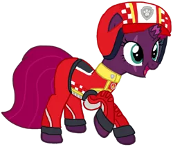 Size: 1056x901 | Tagged: safe, artist:徐詩珮, derpibooru import, fizzlepop berrytwist, tempest shadow, pony, unicorn, series:sprglitemplight diary, series:sprglitemplight life jacket days, series:springshadowdrops diary, series:springshadowdrops life jacket days, alternate universe, base used, clothes, cute, marshall (paw patrol), paw patrol, really race rescue, simple background, transparent background