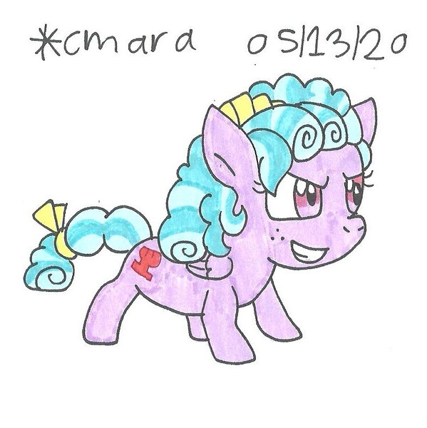 Size: 788x789 | Tagged: safe, artist:cmara, derpibooru import, cozy glow, pegasus, pony, antagonist, badass, badass adorable, bow, cozybetes, cute, female, filly, freckles, grin, mane bow, smiling, solo, tail bow, traditional art