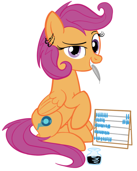 Size: 800x1000 | Tagged: safe, artist:sixes&sevens, derpibooru import, scootaloo, pegasus, pony, alternate cutie mark, cutie mark, digital art, ear piercing, earring, female, jewelry, looking at you, mare, mouth hold, older, older scootaloo, piercing, simple background, smiling, smiling at you, solo, tail, transparent background, wings